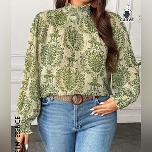 SHEIN Curve semi-sheer damask print tunic long blouse sleeve smocked NEW size 4X